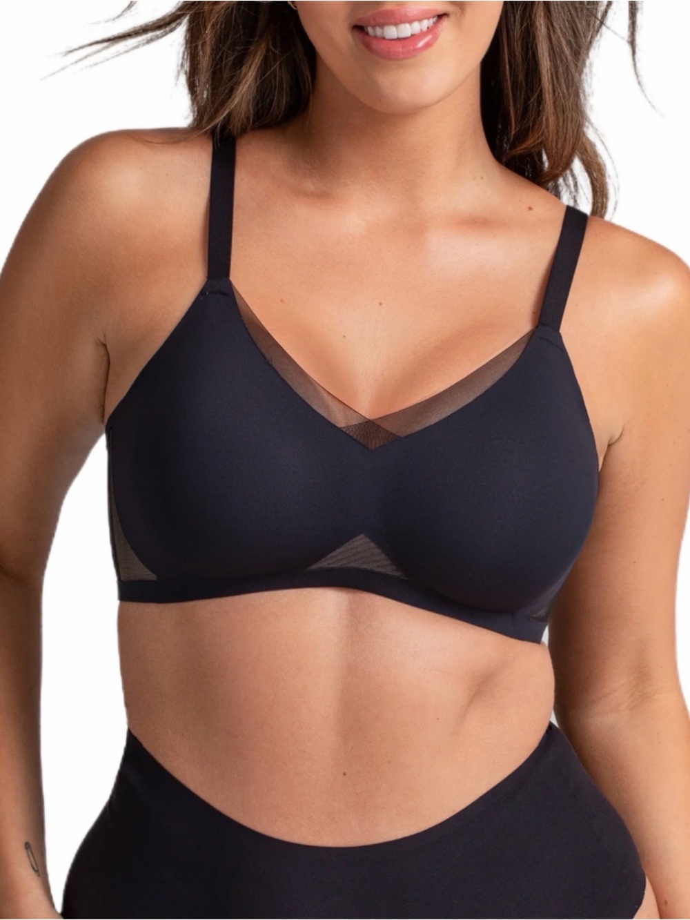 NWOT Honeylove Crossover Size Large 38B/C Wireless Adjustable Lift Black Bra